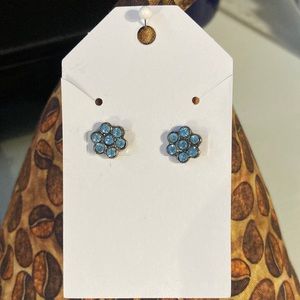 Light blue crystal flower stud pierced earrings